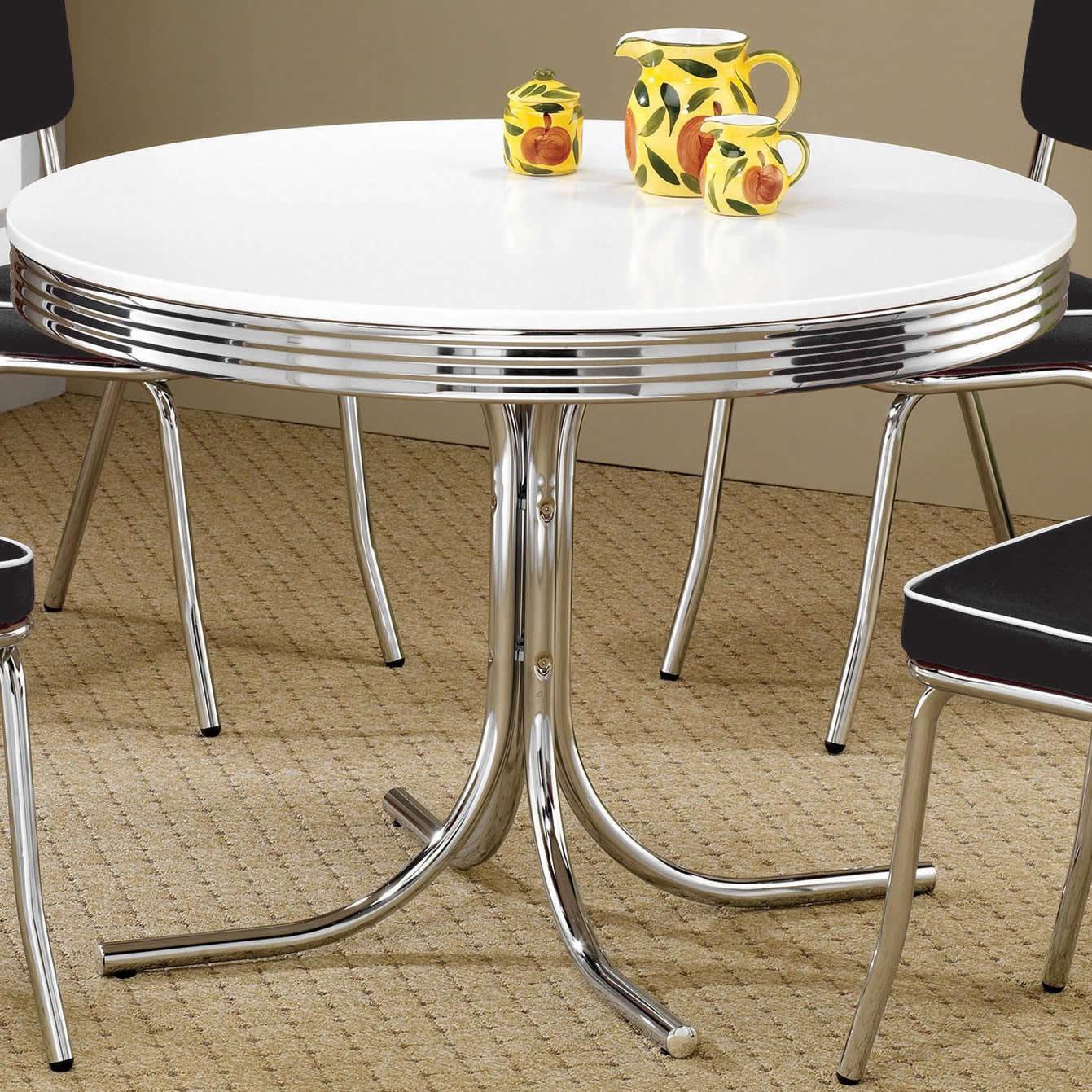 Coaster Furniture Retro 2388 Round 42-inch Wood Top Dining Table - White and Chrome IMAGE 1